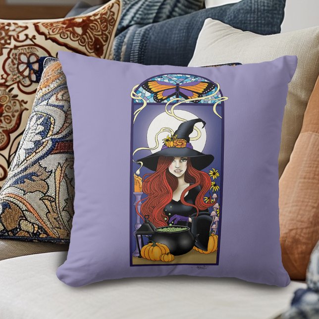 Art Nouveau Hösthäxa Pumpa Lila Måne Kudde (Skapare uppladdad)