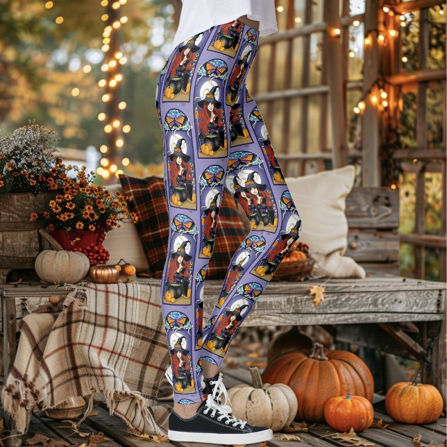 Art Nouveau Hösthäxa Pumpa Lila Måne Leggings (Skapare uppladdad)
