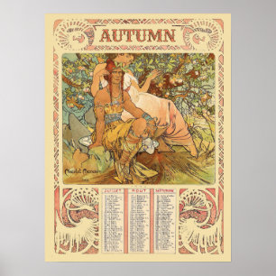 Art Nouveau höstkalender från den viktorianska era Poster