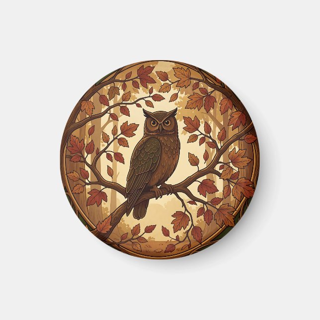 Art Nouveau Höstuggla Skog  Magnet (Framsidan)