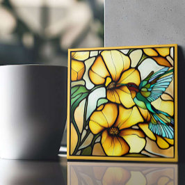 Art nouveau Hummingbird Garden Faux - glasskikt Kakelplatta