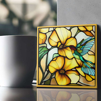 Art nouveau Hummingbird Garden Faux - glasskikt Kakelplatta