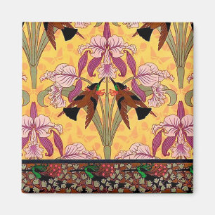 Art nouveau hummingbird och blombricka mönster magnet