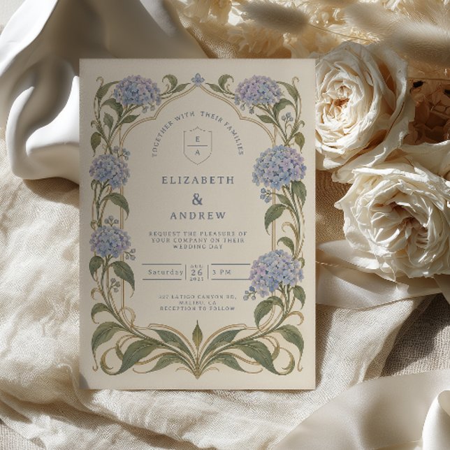 Art Nouveau Hydrangea Bröllop Inbjudningar (Skapare uppladdad)