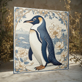 Art Nouveau Ice Bird Penguin Frozen Polar Glaciers Kakelplatta