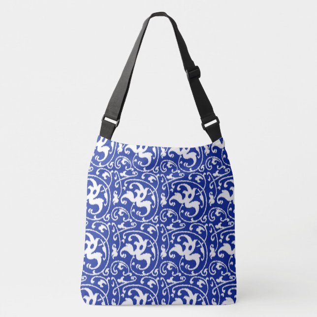 Art nouveau Ikat - Koboltblått och vitt Axelväska (Framsida)