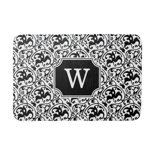Art nouveau Ikat - vit och svart Badrumsmatta (Framsidan)