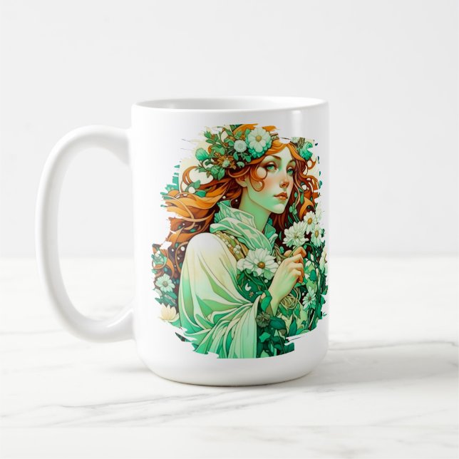Art nouveau Imbolc Celtic Vår Kaffemugg (Vänster)