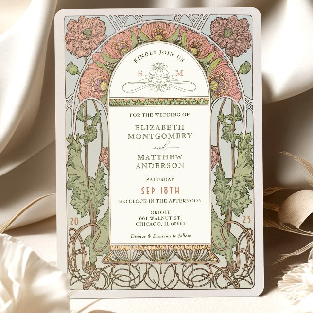 Art nouveau inbjudningar till vallmobröllop av Muc (Skapare uppladdad)
