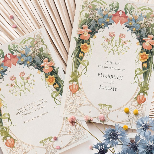 Art nouveau Inspired Blommigt Symphony Bröllop Inbjudningar (Skapare uppladdad)