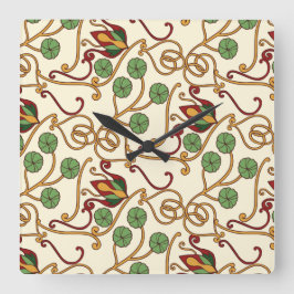 Art Nouveau-inspired floral design Fyrkantig Klocka