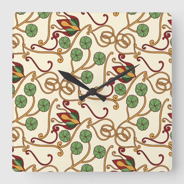 Art Nouveau-inspired floral design Fyrkantig Klocka (Framsida)