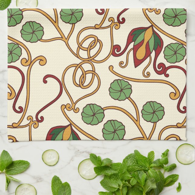 Art Nouveau-inspired floral design Kökshandduk (Vikta)