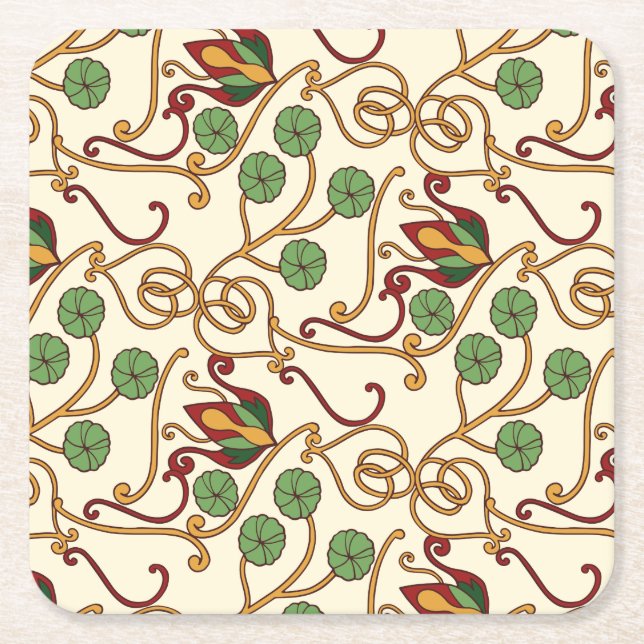 Art Nouveau-inspired floral design Underlägg Papper Kvadrat (Framsidan)