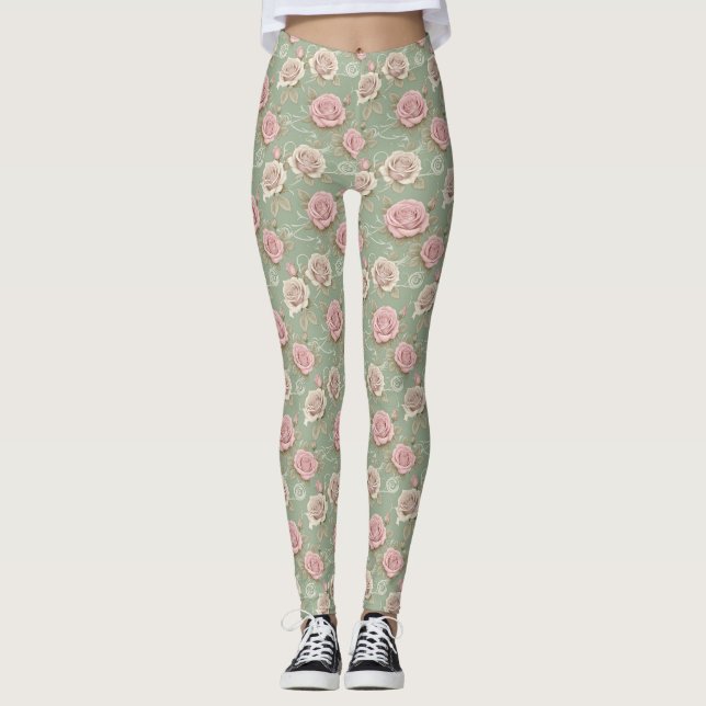 Art Nouveau Inspired Roses In Shades Of Dusty Pink Leggings (Framsida)