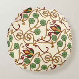 Art Nouveau-inspirerad blomdesign Rund Kudde