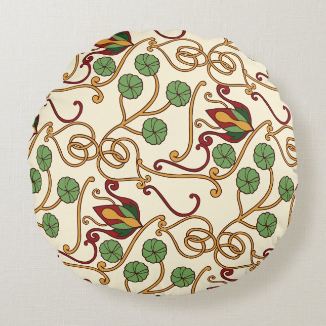 Art Nouveau-inspirerad blomdesign Rund Kudde (Framsidan)