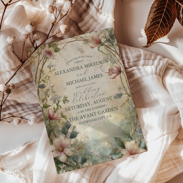 Art Nouveau Inspirerad Blommig Symfoni Bröllop Inbjudningar (Skapare uppladdad)