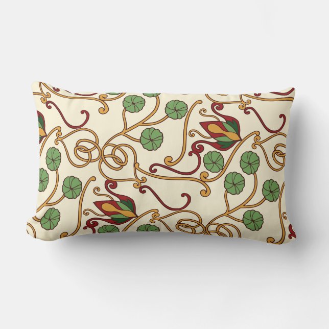 Art Nouveau-inspirerad blomsterdesign Lumbarkudde (Framsida)