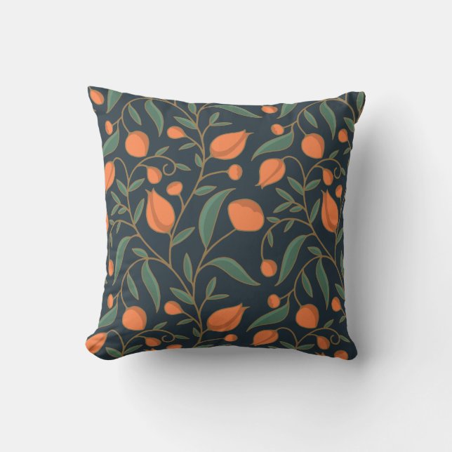 Art nouveau inspirerad Elegant Orange Vining Blomm Kudde (Framsida)