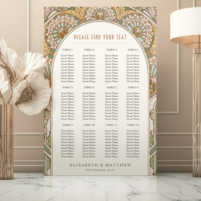 Art Nouveau-inspirerad sittplatskarta för bröllop Poster (Skapare uppladdad)