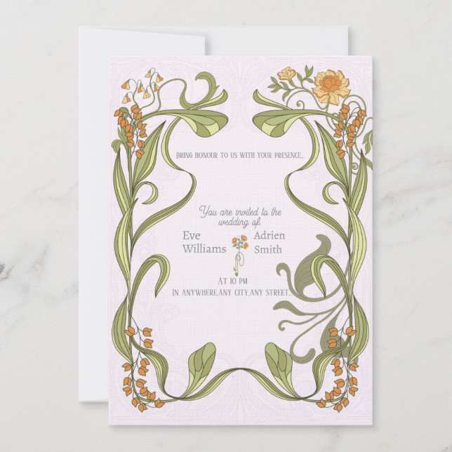 Art nouveau inspirerade bröllopsinbjudan inbjudningar (Framsida)