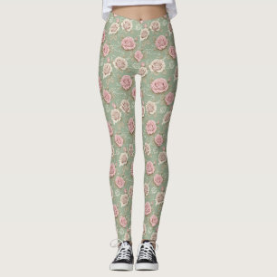 Art Nouveau-inspirerade rosor i nyanser av dammig Leggings