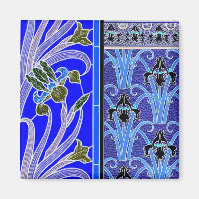 Art nouveau iris-blommans elegant verneuil blue bl magnet (Framsidan)