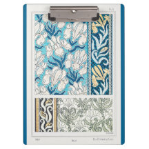 Art nouveau iris lilja blomster textil konst blå