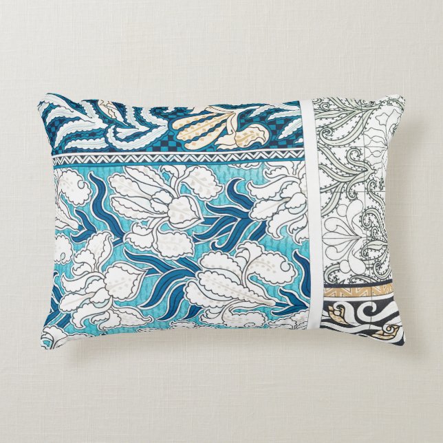Art nouveau iris lily blommigt textil art blue prydnadskudde (Framsidan)