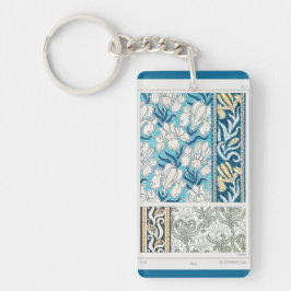 Art nouveau iris lily blommigt textil art keychain