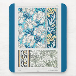 Art nouveau iris lily blommigt textil art musmatta