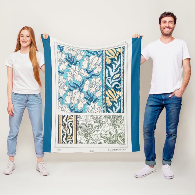 Art nouveau iris lily blommigt textil konst fleecefilt (På plats)