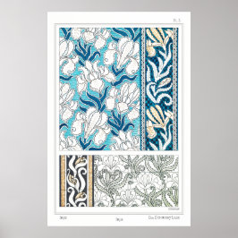 Art nouveau iris lily blommigt textil konst poster