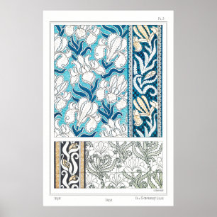 Art nouveau iris lily blommigt textil konst poster