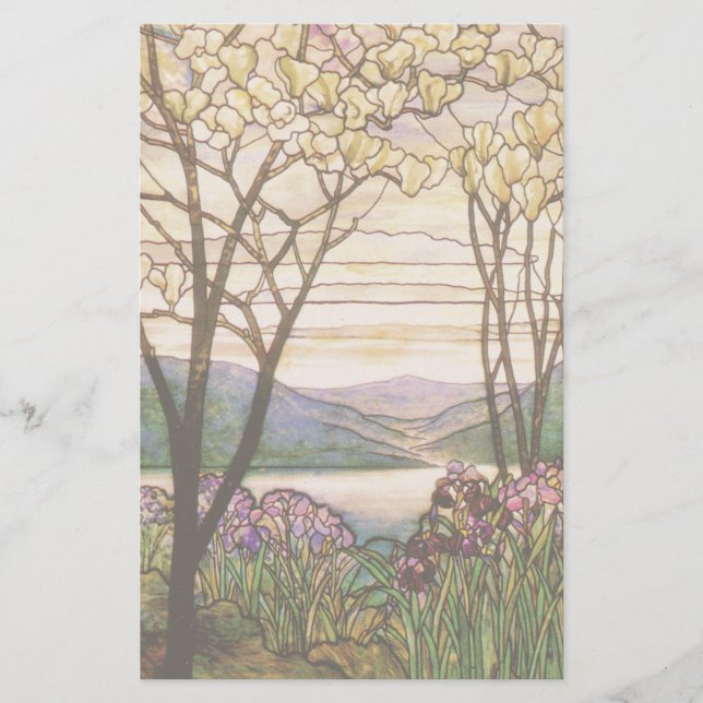 Art nouveau Iris Magnolia Flower Blommigt Stationä Brevpapper (Framsida)