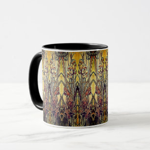 Art nouveau iris mönster guld bronze red elegant mugg
