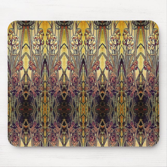Art nouveau iris mönster guld bronze red elegant musmatta (Framsidan)
