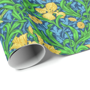 Art nouveau Iris Skriv ut, Gult och koboltblått Presentpapper