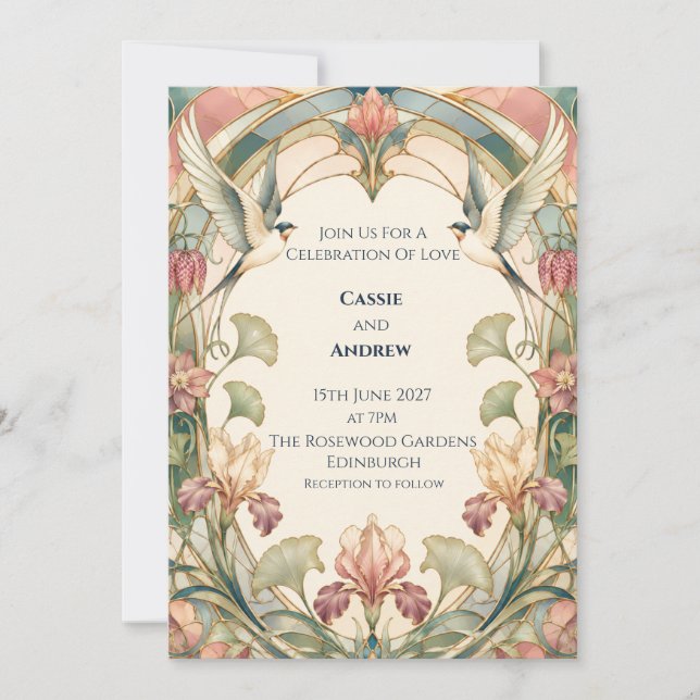 Art Nouveau Iris Sval Bröllopsinbjudan Inbjudningar (Framsida)