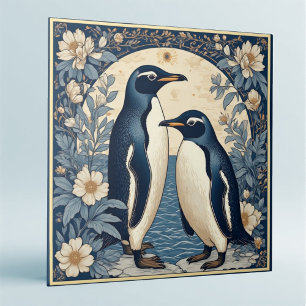 Art Nouveau Isfåglar Pingvinpar Blommig Dekor Kakelplatta