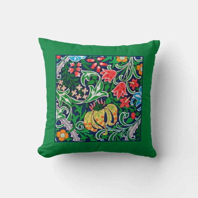 Art nouveau Jacobean Blommigt, Emerald Grönt Kudde (Framsida)