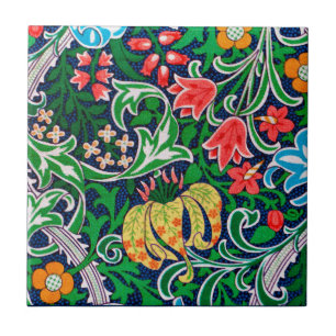 Art Nouveau Jacobinsk blomstil, smaragdgrön Kakelplatta