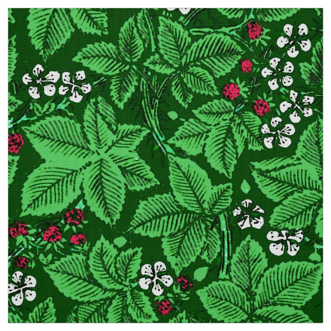 Art nouveau Jordgubbar och Löv, Emerald Grönt Tyg (Provkarta)