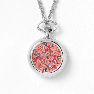 Art nouveau Jordgubbar och Löv, korallOrange Armbandsur