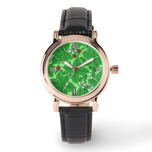 art nouveau Jordgubbar och Löv, Lime Green Armbandsur