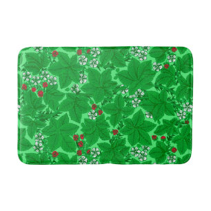 Art nouveau Jordgubbar och Löv, Lime Green Badrumsmatta