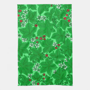 Art nouveau Jordgubbar och Löv, Lime Green Kökshandduk