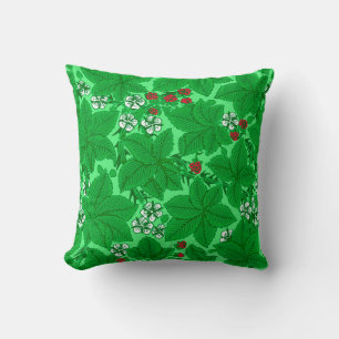 Art nouveau Jordgubbar och Löv, Lime Green Kudde