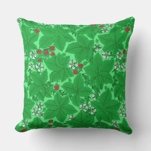 Art nouveau Jordgubbar och Löv, Lime Green Kudde